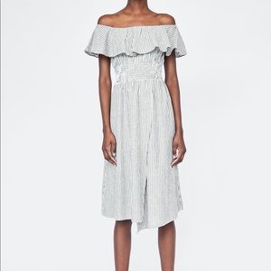 Zara striped off the shoulder midi dress